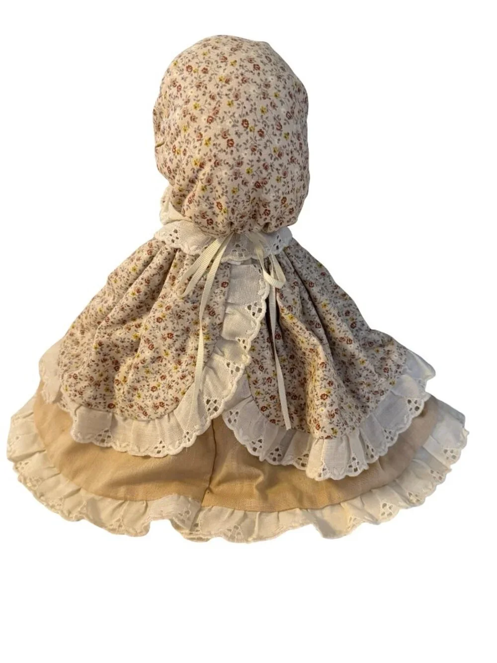Vintage Handmade Country Grandma Mouse Cloth Doll Shelf Sitter Floral Dress Bask
